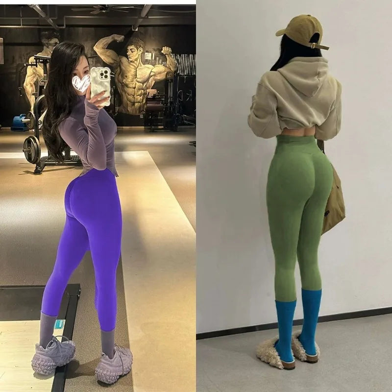 Ladies High Waist Fashion Slim Elastic Simplicity Trend Sexy Solid Color Sports Pants Yoga Pants Hip Lifting Fitness Pants